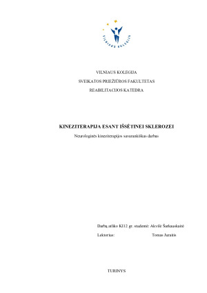 KINEZITERAPIJA ESANT IŠSĖTINEI SKLEROZEI
