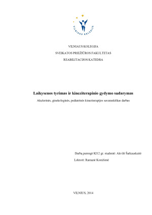 Laikysenos tyrimas ir kineziterapinio gydymo sudarymas. Paveikslėlis 1