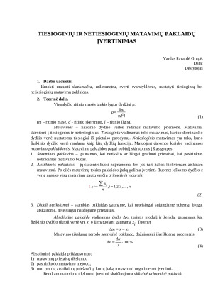 Tiesioginių ir netiesioginių matavimų paklaidų įvertinimas. Paveikslėlis 1