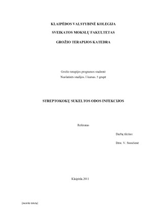 STREPTOKOKŲ SUKELTOS ODOS INFEKCIJOS