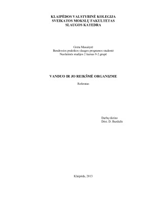 VANDUO IR JO REIKŠMĖ ORGANIZME