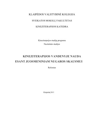 KINEZITERAPIJOS VANDENYJE NAUDA ESANT JUOSMENINIAM NUGAROS SKAUSMUI