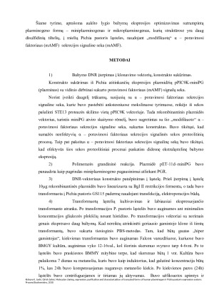 Molekulinis klonavimas, ekspresija, gryninimas ir charakterizacija sutrumpintų žmogaus plazminogeno formų panaudojant Pichia pastoris mielių ekspresijos sistemą. Paveikslėlis 4