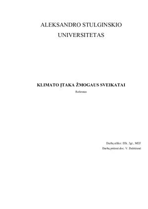KLIMATO ĮTAKA ŽMOGAUS SVEIKATAI