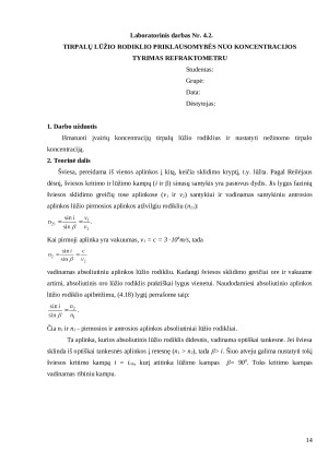 Tirpalų lūžio rodiklio priklausomybės nuo koncentracijos tyrimas refraktometru. Paveikslėlis 1