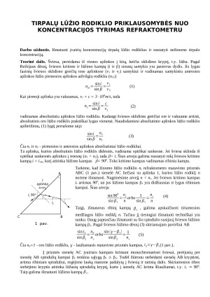 Tirpalų lūžio rodiklio priklausomybės nuo koncentracijos tyrimas refraktometru