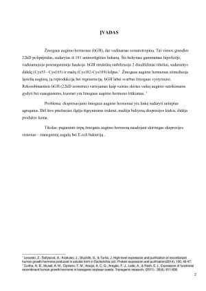 TIRPAUS REKOMBINANTINIO ŽMOGAUS AUGIMO HORMONO IŠSKYRIMAS IŠ TRANSGENINIŲ AUGALŲ BEI E.COLI EKSPRESIJOS SISTEMŲ. Paveikslėlis 2