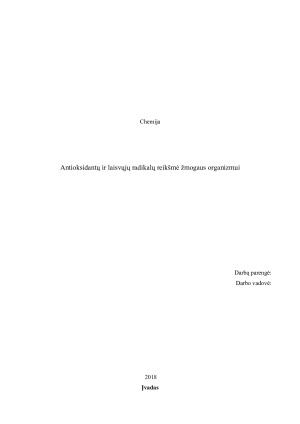 Antioksidantų ir laisvųjų radikalų reikšmė žmogaus organizmui