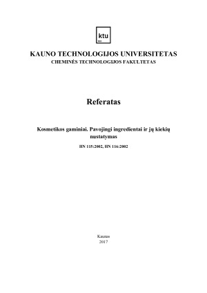 Kosmetikos gaminiai. Pavojingi ingredientai ir jų kiekių nustatymas