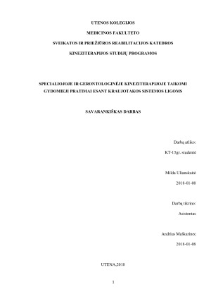 SPECIALIOJOJE IR GERONTOLOGINĖJE KINEZITERAPIJOJE TAIKOMI GYDOMIEJI PRATIMAI ESANT KRAUJOTAKOS SISTEMOS LIGOMS