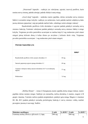 Maisto papildai nemigai. Sudeties analizė ir rinkos atstovų pavyzdžiai. Paveikslėlis 8