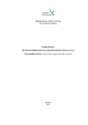 Intensyviosios slaugos procedūrų aprašas