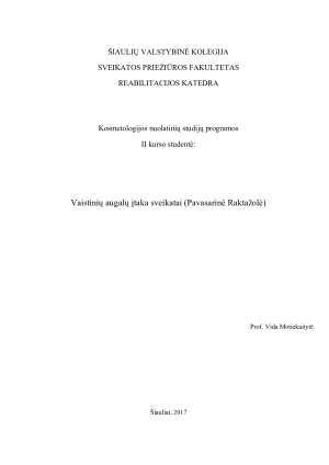 Vaistinių augalų įtaka sveikatai (Pavasarinė Raktažolė)