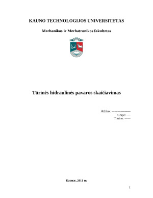 Tūrinės hidraulinės pavaros skaičiavimas