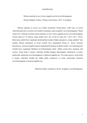 Moterų santykiai su savo tėvais, pagarba sau bei saviveiksmingumas. Paveikslėlis 4