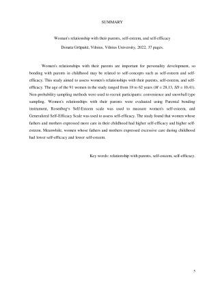 Moterų santykiai su savo tėvais, pagarba sau bei saviveiksmingumas. Paveikslėlis 5