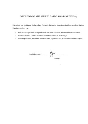 TARP PEKINO IR BRIUSELIO VENGRIJOS OFICIALIOS RETORIKOS KINIJOS KLAUSIMU ANALIZĖ. Paveikslėlis 3