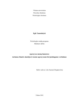 Agresyvus memų humoras - tariamas žinutės siuntėjas ir memo agresyvumo bei juokingumo vertinimas