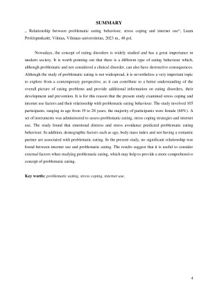 Probleminio valgymo elgesio, streso įveikos bei interneto naudojimo sąsajos. Paveikslėlis 4