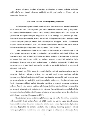 PRIVATUMO VEIKSNIŲ ĮTAKA POŽIŪRIUI IR KETINIMUI NAUDOTIS VIRTUALIOMIS SOCIALINIŲ TINKLŲ PLATFORMOMIS. Paveikslėlis 8