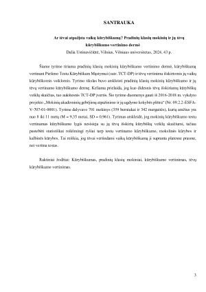 Ar tėvai atpažįsta vaikų kūrybiškumą. Pradinių klasių mokinių ir jų tėvų kūrybiškumo vertinimo dermė. Paveikslėlis 3