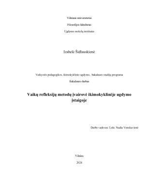Vaikų refleksijų metodų įvairovė ikimokyklinėje ugdymo įstaigoje