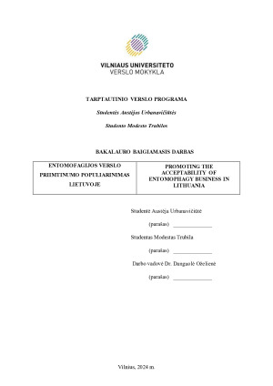 ENTOMOFAGIJOS VERSLO PRIIMTINUMO POPULIARINIMAS LIETUVOJE