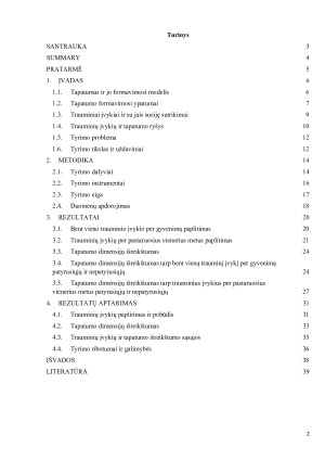 Tapatumo dimensijų išreikštumas tarp traumas patyrusių ir nepatyrusių jaunų suaugusiųjų. Paveikslėlis 2