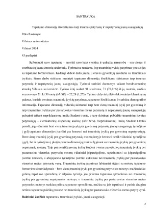 Tapatumo dimensijų išreikštumas tarp traumas patyrusių ir nepatyrusių jaunų suaugusiųjų. Paveikslėlis 3