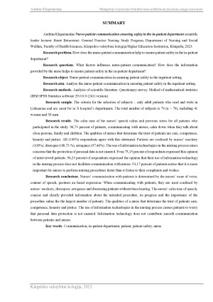 SLAUGYTOJO IR PACIENTO BENDRAVIMAS UŽTIKRINANT PACIENTŲ SAUGĄ STACIONARE. Paveikslėlis 3