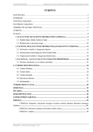 SLAUGYTOJO IR PACIENTO BENDRAVIMAS UŽTIKRINANT PACIENTŲ SAUGĄ STACIONARE. Paveikslėlis 7