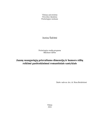 Jaunų suaugusiųjų prieraišumo dimensijų ir humoro stilių reikšmė pasitenkinimui romantiniais santykiais