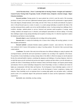 SLAUGYTOJŲ LYDERYSTĖS VAIDMENYS DIRBANT SU ONKOLOGINĖMIS LIGOMIS SERGANČIAIS PACIENTAIS STIPRYBĖS IR RIBOTUMAI. Paveikslėlis 3