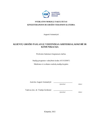 KLIENTŲ GROŽIO PASLAUGŲ VERTINIMAS - KRITERIJAI, KOKYBĖ IR KOMUNIKACIJA