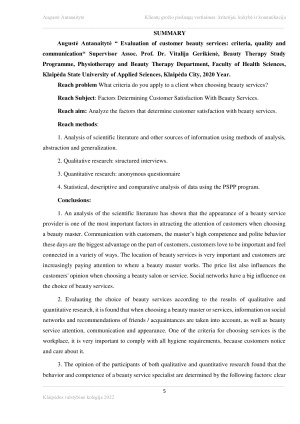 KLIENTŲ GROŽIO PASLAUGŲ VERTINIMAS - KRITERIJAI, KOKYBĖ IR KOMUNIKACIJA. Paveikslėlis 5