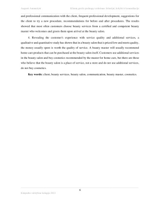 KLIENTŲ GROŽIO PASLAUGŲ VERTINIMAS - KRITERIJAI, KOKYBĖ IR KOMUNIKACIJA. Paveikslėlis 6