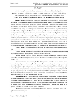 KOMUNIKAVIMU GRĮSTAS SLAUGYTOJŲ IR TĖVŲ BENDRADARBIAVIMAS PALIATYVIOJE VAIKŲ SLAUGOJE - SLAUGYTOJŲ PATIRIAMOS PROBLEMOS IR JŲ SPRENDIMO. Paveikslėlis 3