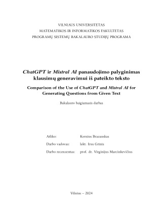 ChatGPT ir Mistral AI panaudojimo palyginimas klausimų generavimui iš pateikto teksto