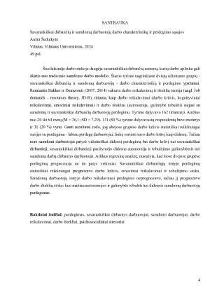 Savarankiškai dirbančių ir samdomų darbuotojų darbo charakteristikų ir perdegimo sąsajos. Paveikslėlis 4
