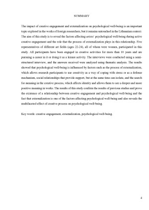 Eksternalizacijos ir įsitraukimo į meną ryšys kokybinis tyrimas apie menininkų psichologinę gerovę. Paveikslėlis 4