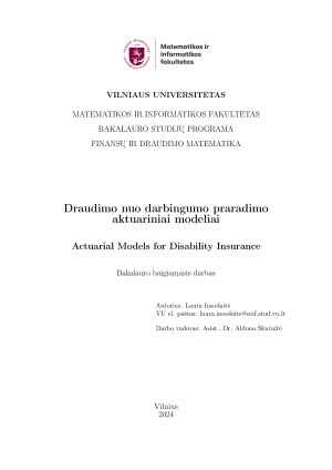 Draudimo nuo darbingumo praradimo aktuariniai modeliai