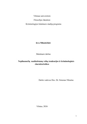 Nepilnamečių nusikalstamų veikų tendencijos ir kriminologinės charakteristikos. Paveikslėlis 1