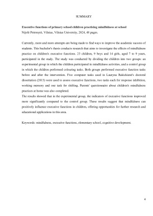Dėmesingą įsisąmoninimą mokykloje praktikuojančių pradinio mokyklinio amžiaus vaikų vykdomosios funkcijos. Paveikslėlis 4
