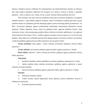 Įsivertinimas kalbos ugdymo pamokose I-oje klasėje. Paveikslėlis 8