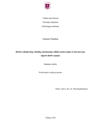 Darbo reikalavimų, išteklių, darbuotojų vidinės motyvacijos ir inovatyvaus elgesio darbe sąsajos