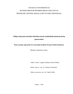 Giliojo mokymosi metodai sintetinių asmens medicininių duomenų bazių generavimui