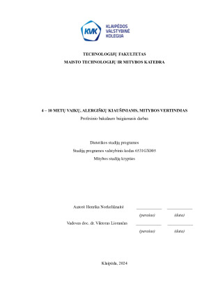 4 – 10 METŲ VAIKŲ, ALERGIŠKŲ KIAUŠINIAMS, MITYBOS VERTINIMAS. Paveikslėlis 1