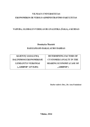 KLIENTŲ LOJALUMĄ DALINIMOSI EKONOMIKOJE LEMIANTYS VEIKSNIAI („AIRBNB“ ATVEJIS)