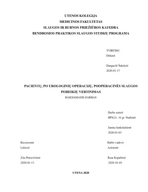 PACIENTŲ, PO UROLOGINIŲ OPERACIJŲ, POOPERACINĖS SLAUGOS POREIKIŲ VERTINIMAS