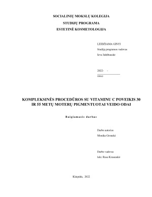 KOMPLEKSINĖS PROCEDŪROS SU VITAMINU C POVEIKIS 30 IR 55 METŲ MOTERŲ PIGMENTUOTAI VEIDO ODAI